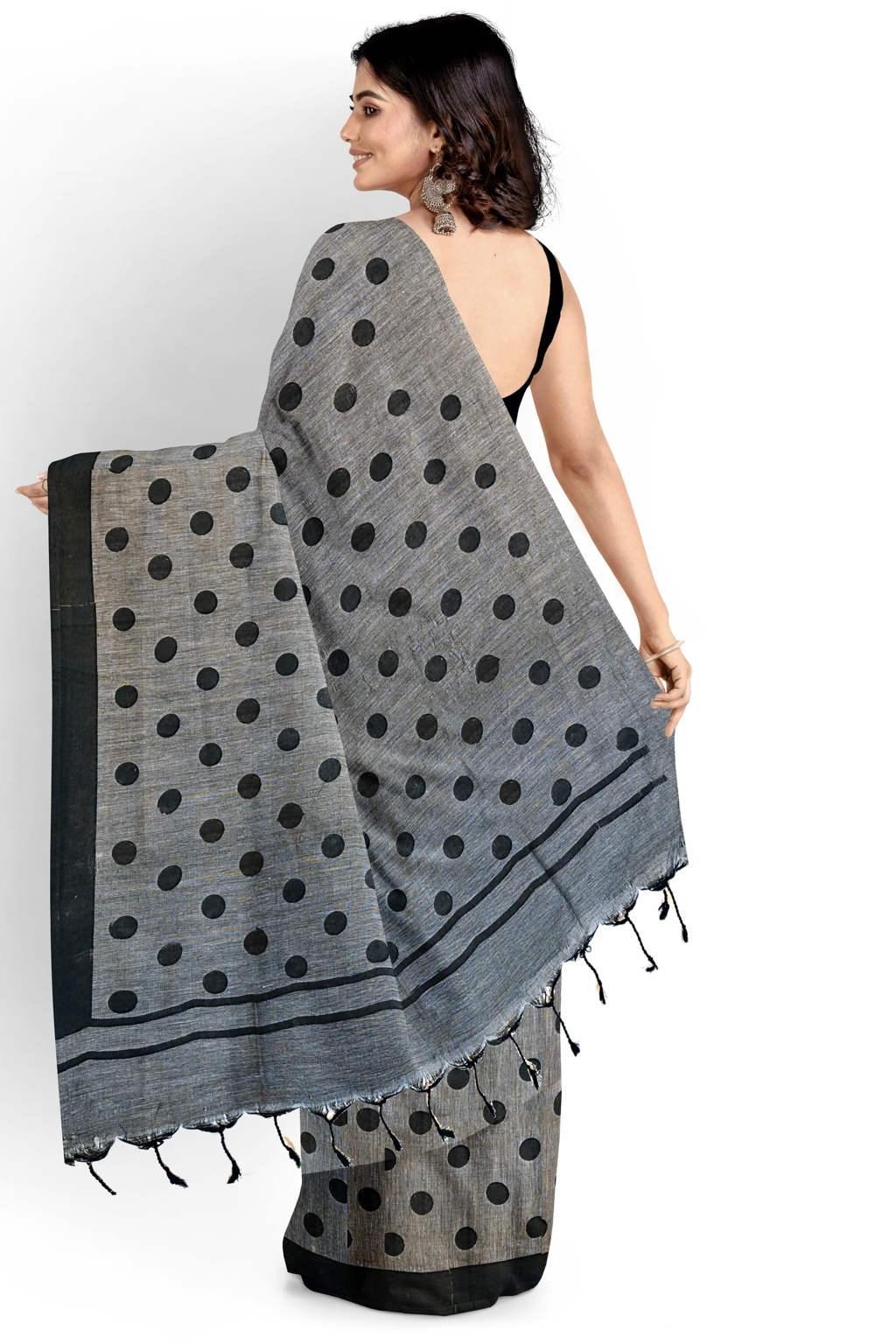 Grey Pure Cotton Tip Hand Loom Saree (1301)
